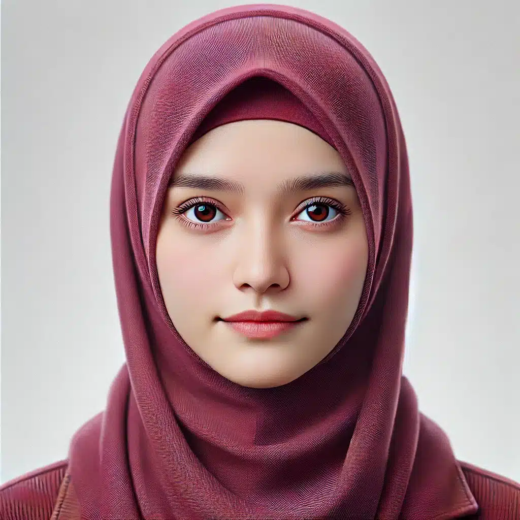 DALL·E 2025 02 23 23.42.45 A realistic passport style portrait of a young woman wearing a maroon hijab. She has slightly different facial features with a neutral expression and 1